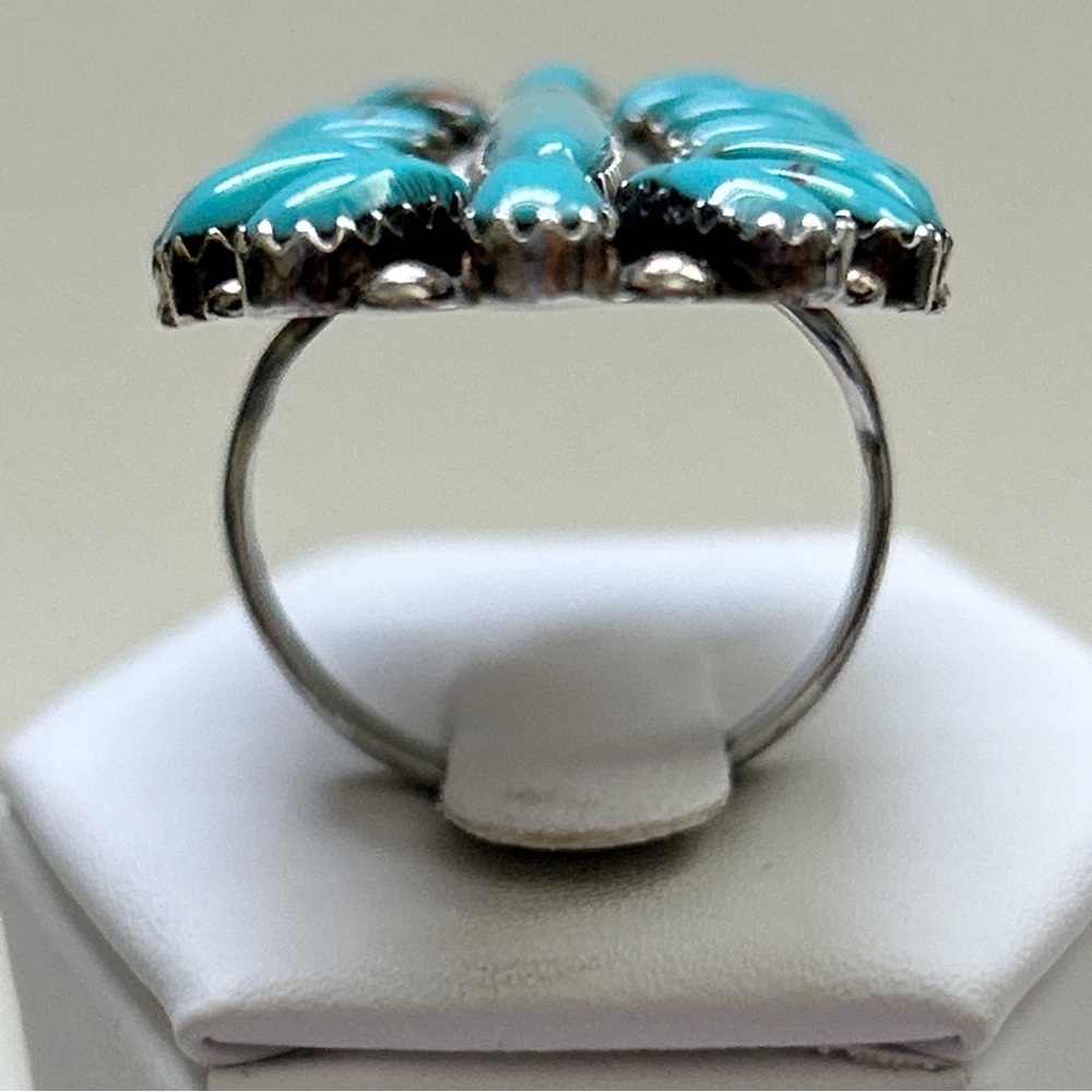 Vintage Dean Brown Navajo Turquoise Cluster Sterling Silver Ring - Picture 8 of 13